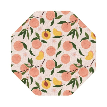 

Qekee Peach With Leaves1 Print PU Leather Absorbent Coasters Leather Coasters Set for Cups Drinks 4 Coasters 6 Pcs for Coffee Bar Home Decor Octagon