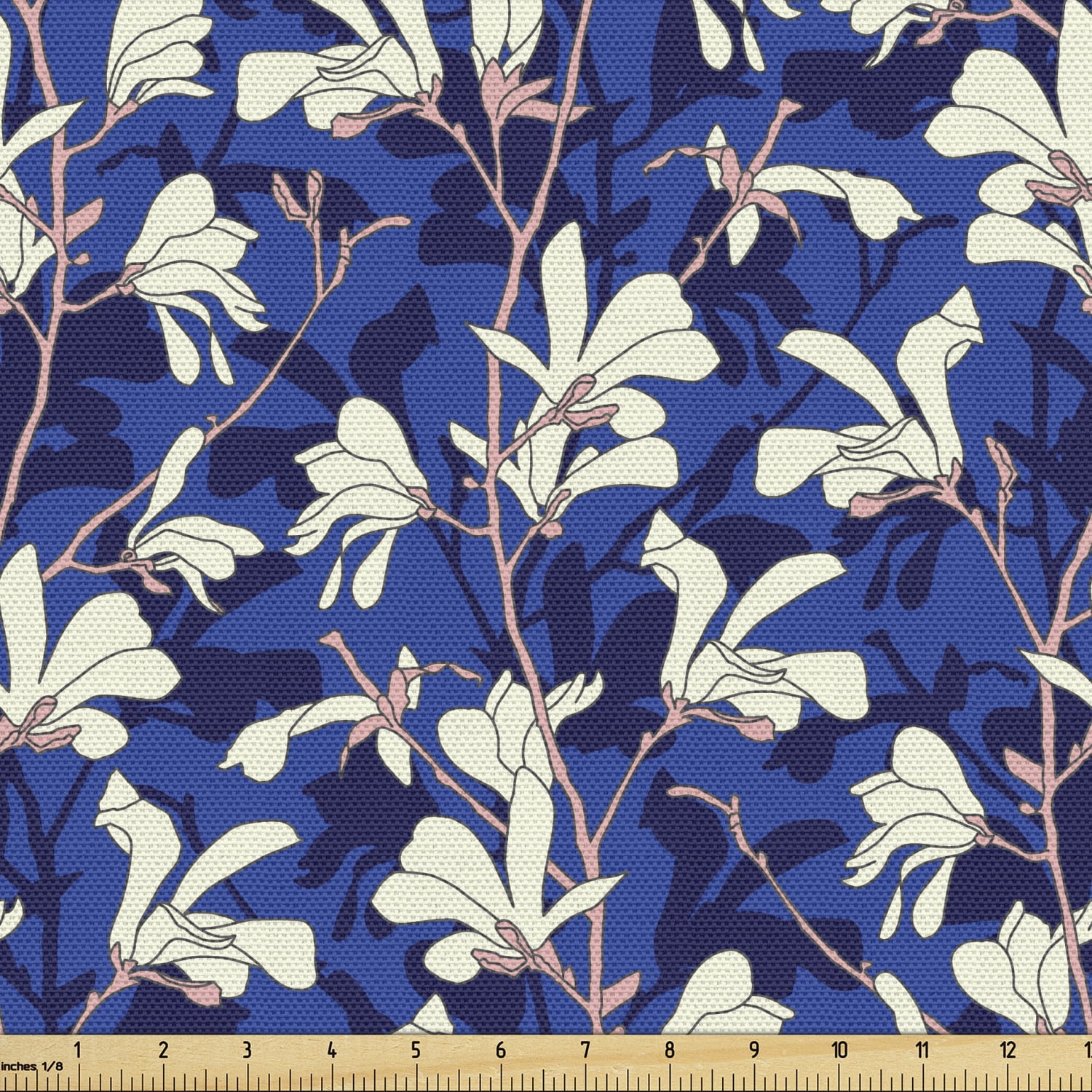 Botanical Fabric by the Yard, Floral Motifs Spring Illustration Along
