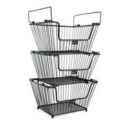 K-Cliffs Stackable Metal Storage Baskets Heavy Duty Quality Bread Wire Baskets Snack Bins for Office Craft Room Kitchen Pantry Office Garage Store Display, 3pcs Pack, Black