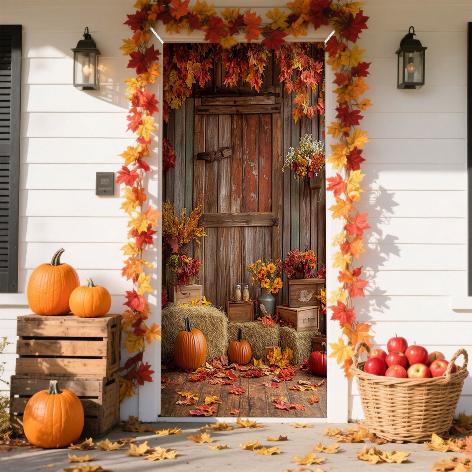 Happy Fall Harvest Porch Sign – 2-teiliges Herbst-Banner, Polyester, Winddicht, 30x180 Cm