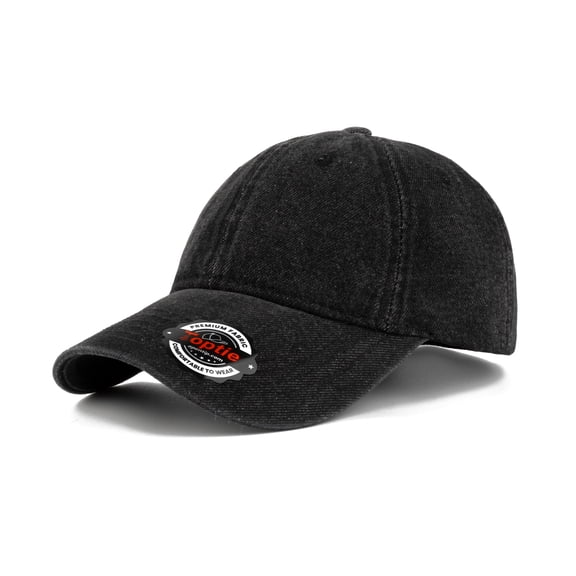 TOPTIE 6 Panel Washed Denim Baseball Cap - Black Mid Profile Adjustable Unisex Hat, Daily Wear, Sun Protection Cap
