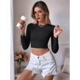 thumbnail image 4 of Women'S Backless Long Sleeve Ribbed Knit Crop Top Slim Fit Crew Neck Twist Back Cut Out Fitted Shirt, 4 of 8