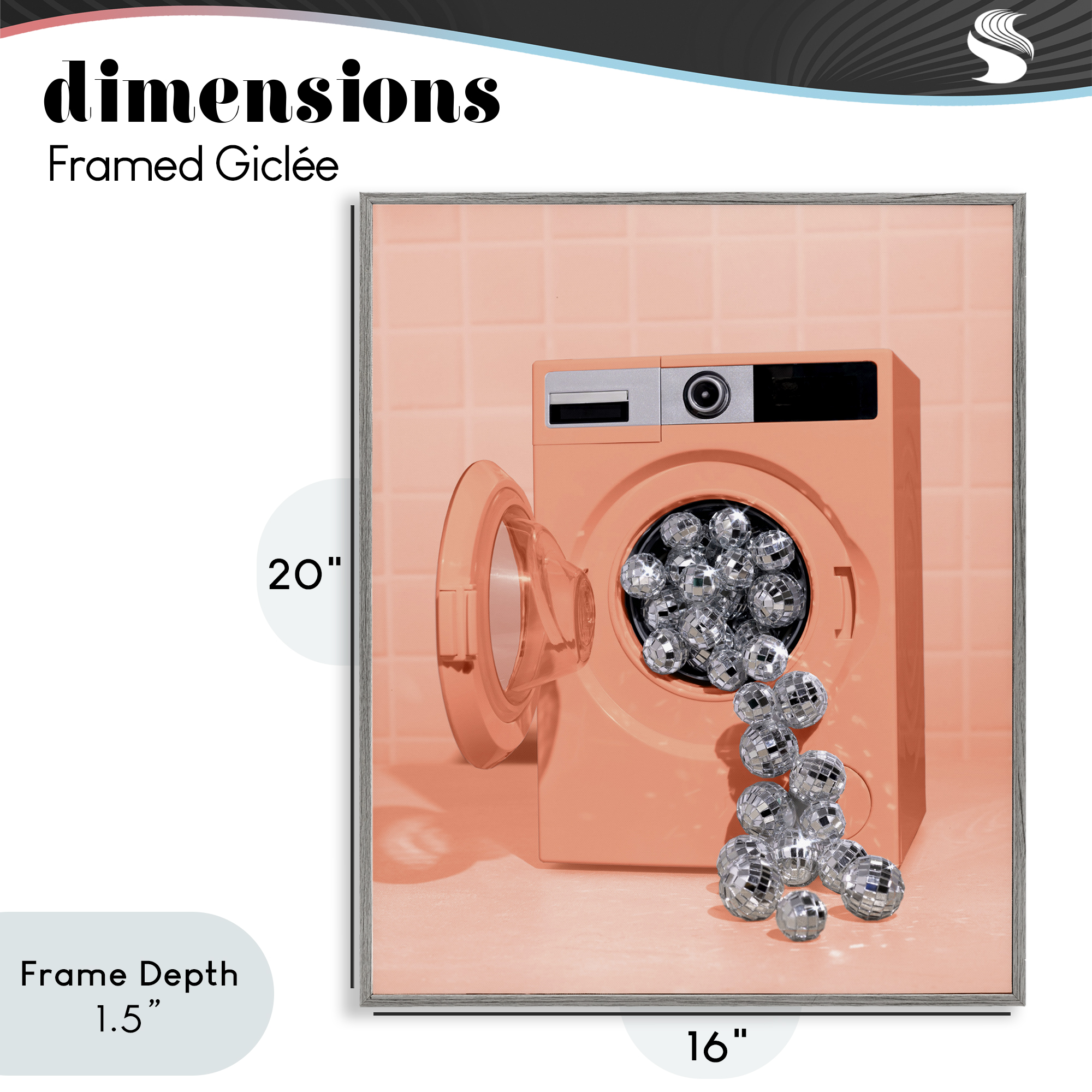 Stupell Industries Disco Laundry Machine over Orange Gray Framed Giclee Art, design by LISH Creative