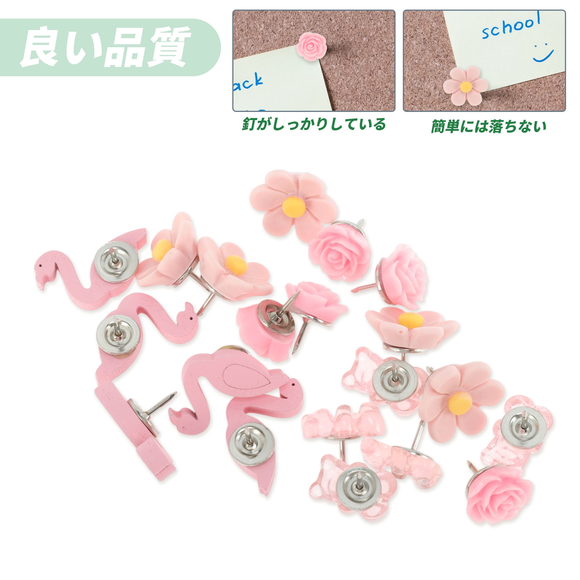 Unique Bargains 20 Pcs Push Pins Mixed Style Thumb Tack for Office and Bulletin Board Pink