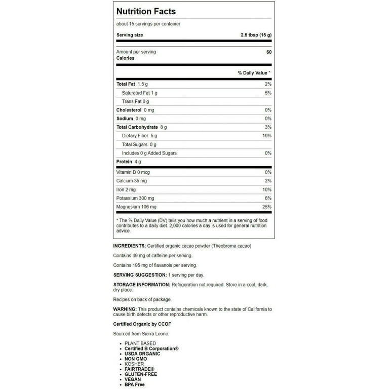 Navitas Naturals Organic Cacao Powder 8 Ounce Pouch Walmart