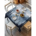 thumbnail image 2 of Blue Mountain Peak Suqare Tablecloth - 60 x 60 Inch, Forest Tree Bird Fog Landscape Waterproof & StainResistant Tablecloth, Washable Oil-proof Table Cover for Dining/Party/Wedding/Camping/Buffet, 2 of 9