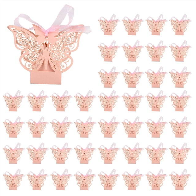 300Pcs Mariposa Caja de Favor de la Boda Regalos de Fiesta de Cumpleaños Cajas de Dulces (Rosa)