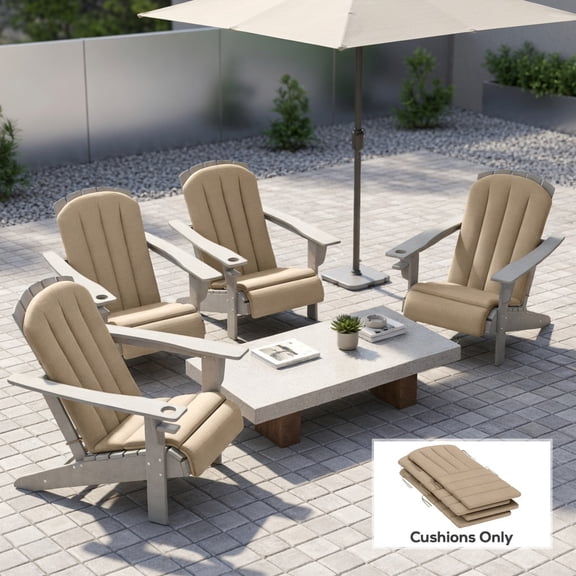 Resenkos Set of 4 Beige Adirondack Chair Cushions ā High-Back Outdoor Seat Cushions with Non-Slip Ties, Yarn-Dyed Fade-Resistant Fabric & 25D High-Density Foam