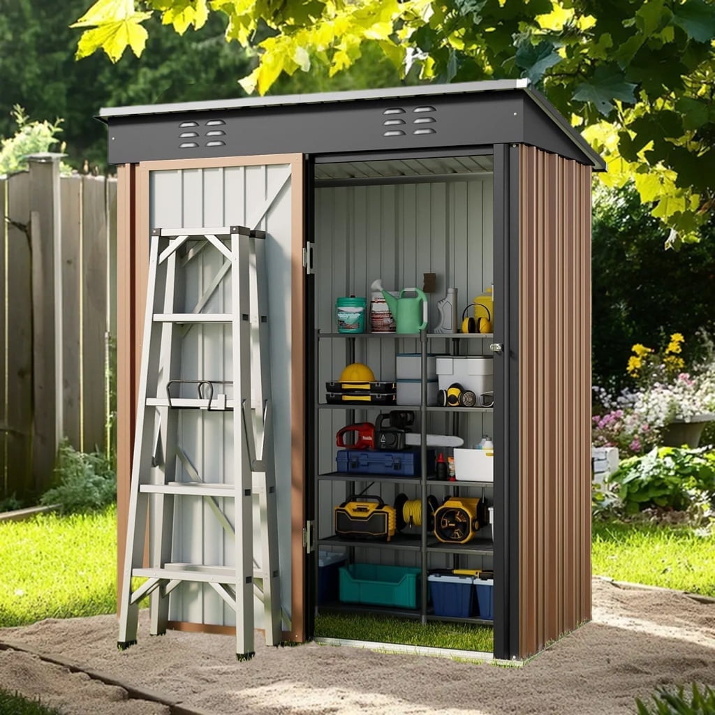 5'x3' Outdoor Storage Shed, Asofer Shed and Outdoor Storage Clearance, Weatherproof Tool Shed, Brown