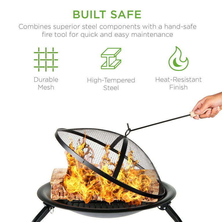 Best Choice Products 22in Fire Pit Bowl, Portable Folding Steel Outdoor Camping Accessory w/ Mesh Cover, Poker Best Choice Products 22in Fire Pit Bowl, Portable Folding Steel Outdoor Camping Accessory w/ Mesh Cover, Poker
