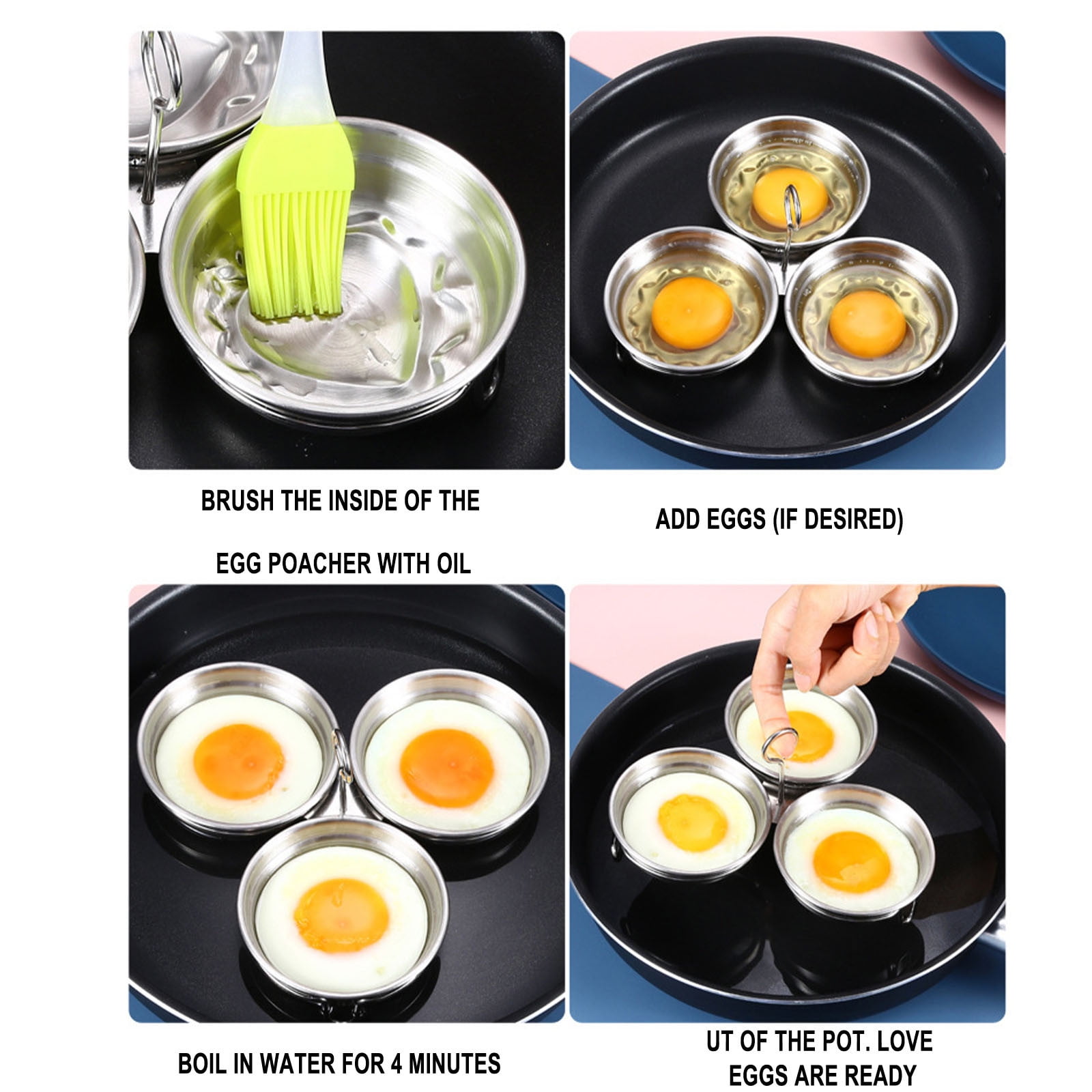 2 Packs Stainless Steel Egg Poacher Mold for Perfect Poached Eggs Boiled Eggs Omelette Maker Kitchen Tool Heart Shape Breakfast Cooking Utensil