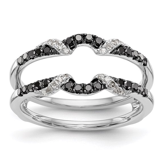 14K White Gold Ring Band Wedding Diamond Round Black & Guard
