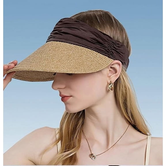 Sun Hat, Beach Hats for Women, Adjustable UPF 50 Sun Protection Sun Visor with Cute Bowtie and Ponytail Hole Fit Most to Enjoy and Protect Yourself on Your Sunny Days, Brown