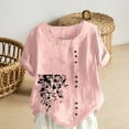 thumbnail image 5 of XUNKUSGA Cotton Linen women's t-shirts Classic Crew Neck Tops for Women Loose Casual Roll Up Short Sleeve going out tops Trendy Cute Floral Print Summer Blouses S-5XL,Pink, 5 of 5