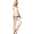 thumbnail image 4 of Women's Pyjama Set Long Sleeve Pyjamas Silk Satin Pjs Soft Button Down Sleepwear Set Loungewear, 4 of 5