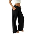 thumbnail image 4 of Admvng Women's Linen Pants Elastic Waist Straight Leg Pockets Summer Beach Casual Vacation Trousers, 4 of 5
