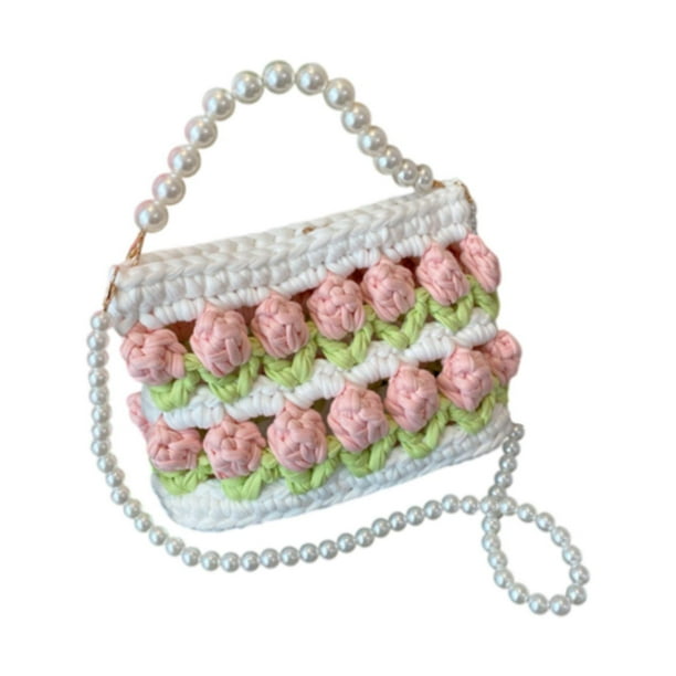 Kit de bolsa de crochet de tejido de bricolaje adultos 7.09x2.76x5.12 "Flower manual tejido a mano Rosa verde