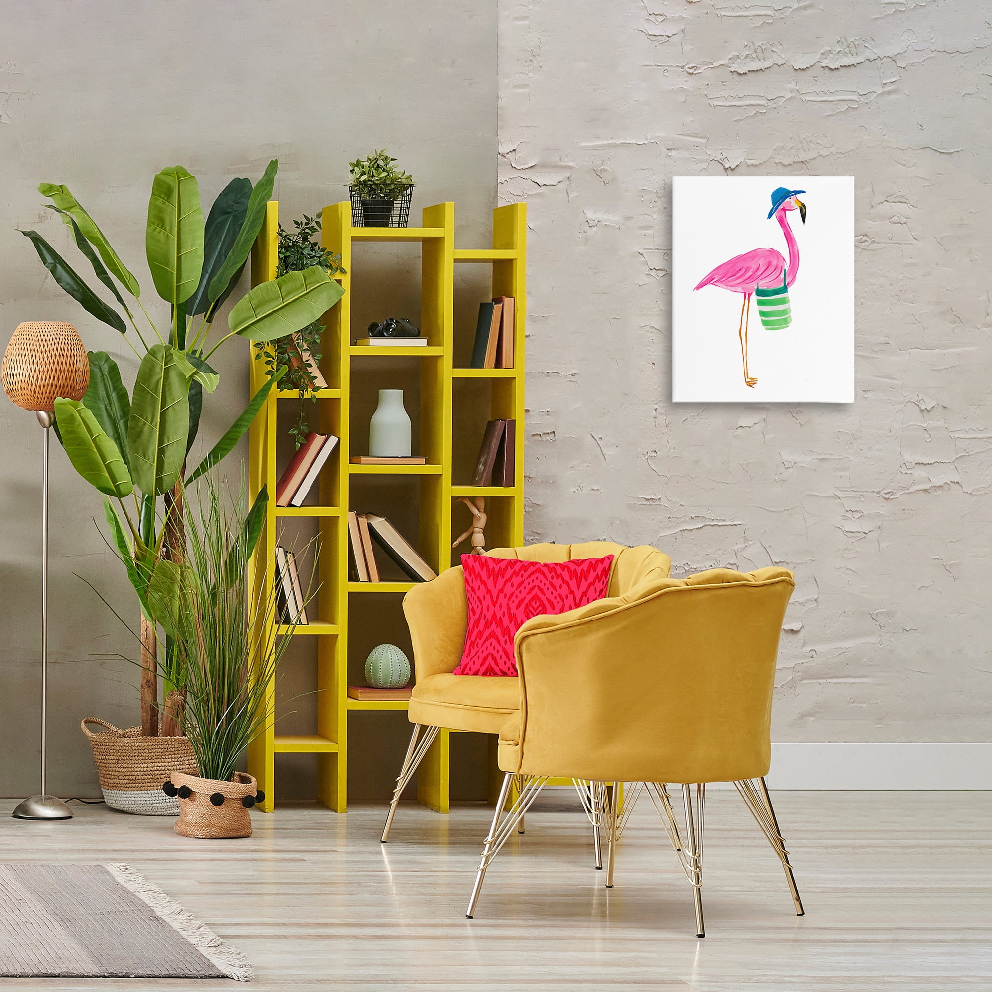 Stupell Industries Flamingo with Beach Bag Animals & Insects Painting Gallery Wrapped Canvas Art Print Wall Art, 16 x 20