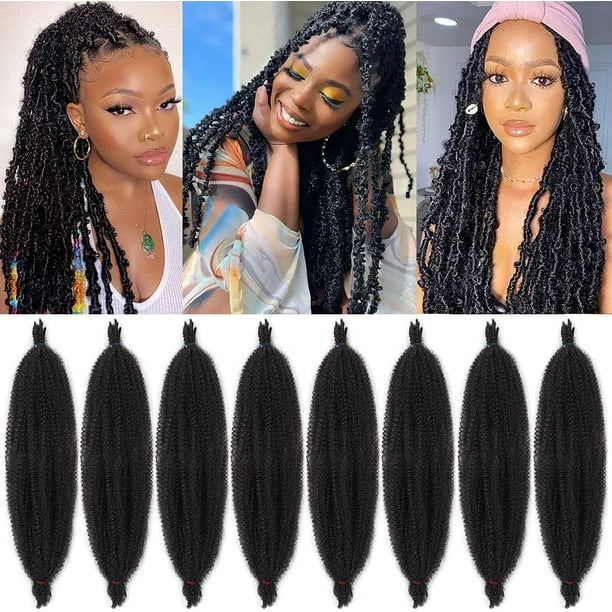 24 pulgadas Pre-partido Spring Twist Cabello Afro Spring Twist 8 Paquetes Pre-Fluffed Spring Twist Cabello para Rastas Suaves Desgastadas Natural Negro Marley Twist Trenzado Cabello Extensión de Cabe