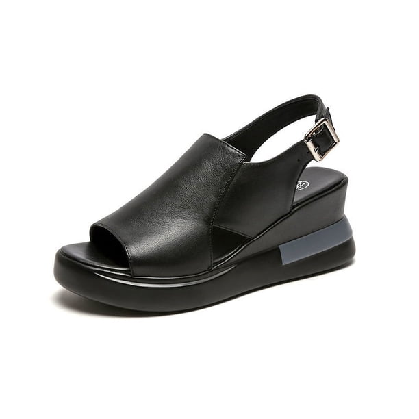Sandalias de suela gruesa para mujer, sandalias de Boca de pescado de tacón alto para primavera y verano, cuña de cuero suave, novedad de 2022