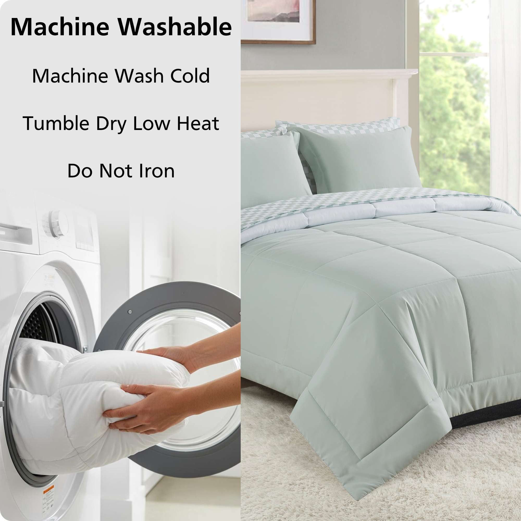 Mainstays All in One Reversible Comforter and Sheet Set, 7-Piece, King, Sage