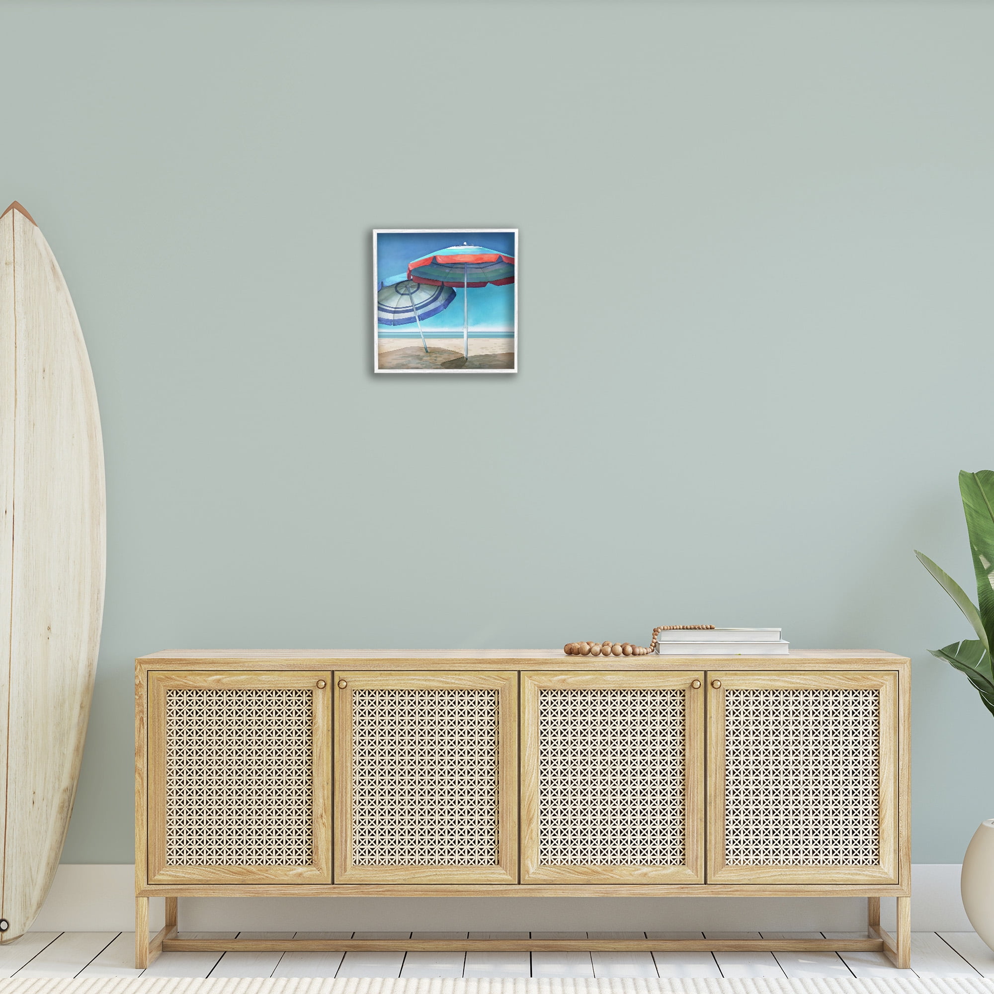 Stupell Industries Beach Umbrella Shadows Landscape Painting White Framed Art Print Wall Art, 17 x 17