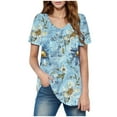 thumbnail image 1 of Camiseta Suelta de Cuello en V Impresa de Manga Corta de las Mujeres, Ligero 95% Poliéster 5% Spandex Casual Top para el Hogar Y el Uso Diario, Camiseta Cómoda, 1 of 5