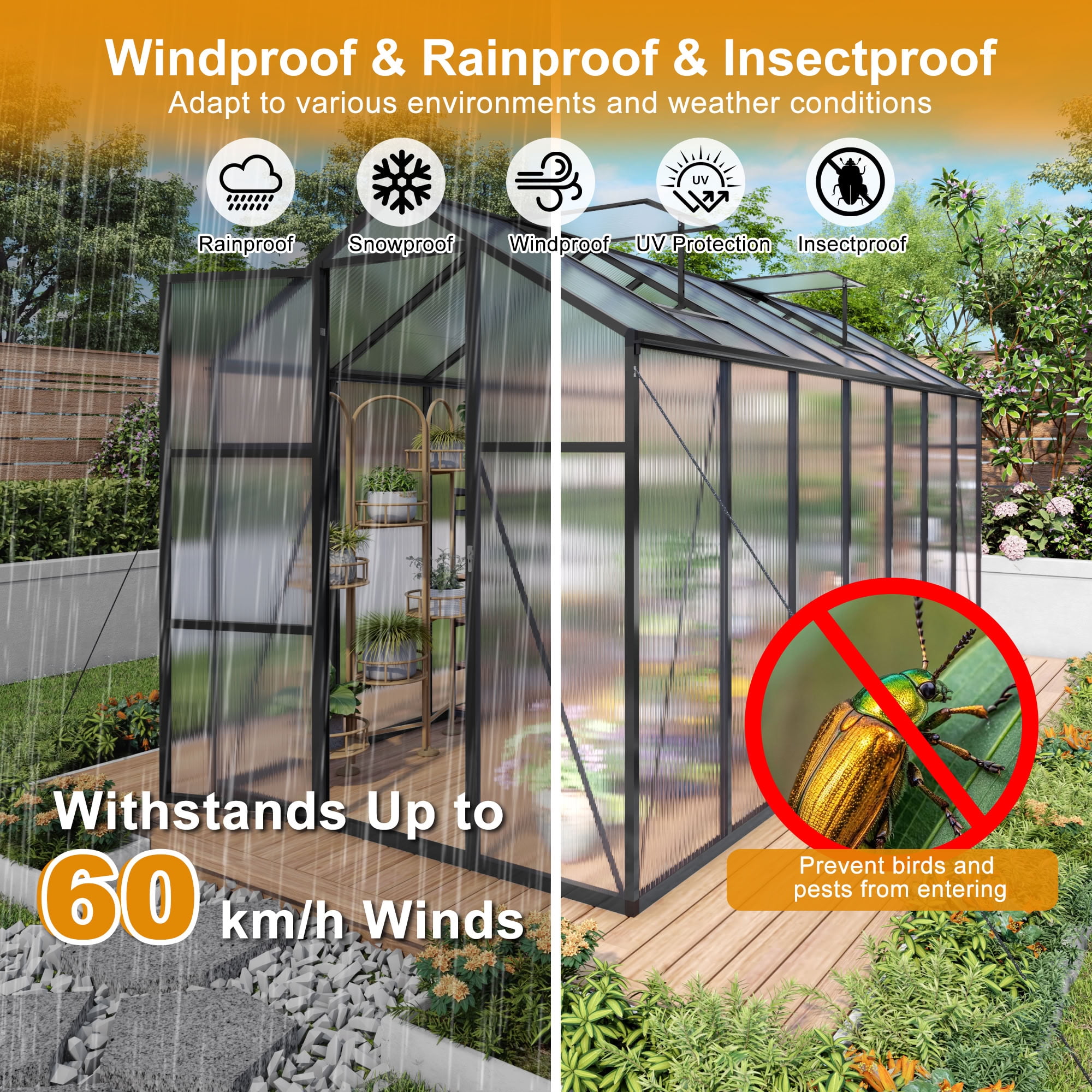 MAYEERTY 6x14 FT Walk-in Outdoor Greenhouse, Garden Greenhouse with Aluminum Frame, Adjustable Vents, Lockable Door & UV Protection for Backyard, Patio & Garden