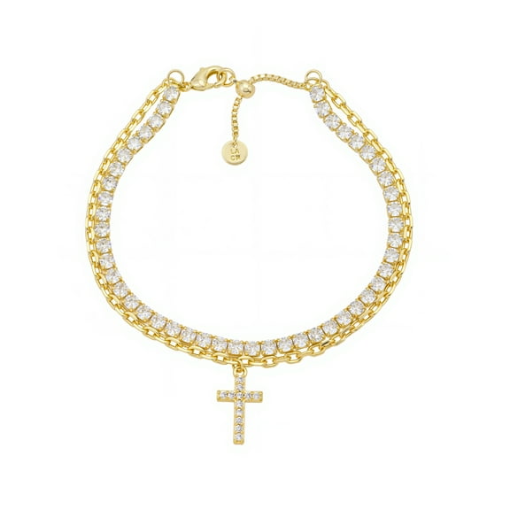 Believe by Brilliance Women's 14Kt Gold Flash Plated Cubic Zirconia Cross Adjustable Bolo Bracelet
