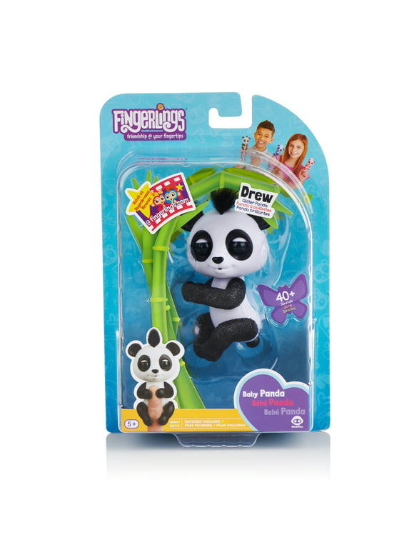 Fingerlings Glitter Panda - Drew (White & Black) - Interactive Collectible Baby Pet - By WowWee
