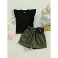 thumbnail image 2 of Bagilaanoe 2pcs Toddler Baby Girls Short Pants Set Flying Sleeves Ribbed Tank Tops + Shorts with Belt 9M 12M 18M 24M 3T 4T Kids Casual Summer Outfits, 2 of 8