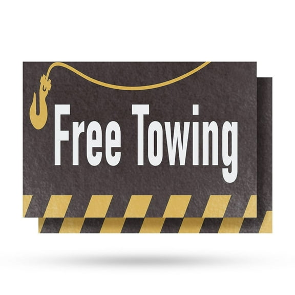 Free Towing Vinyl Decal 2 Pack of 12 Inch x 16 Inch Weatherproof Heavy-Duty Adhesive Backing | Roadside Assistance, Auto Repairs, Professional Service | Made in USA