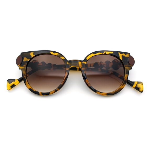 Womens Ornate Fancy Thick Mod Plastic Round Horn Fashion Sunglasses Tortoise - Brown