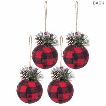 red black buffalo check ball ornaments christmas tree holiday home decoration 4 ct