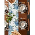 thumbnail image 2 of Table Runner Dresser Scarves 120 Inch Long, Watercolor Blue Hydrangea Flower Linen Dining Table Runners Spring Eucalyptus Leaves on White Tabletop Scarf for Wedding Holiday Party Kitchen, 2 of 7