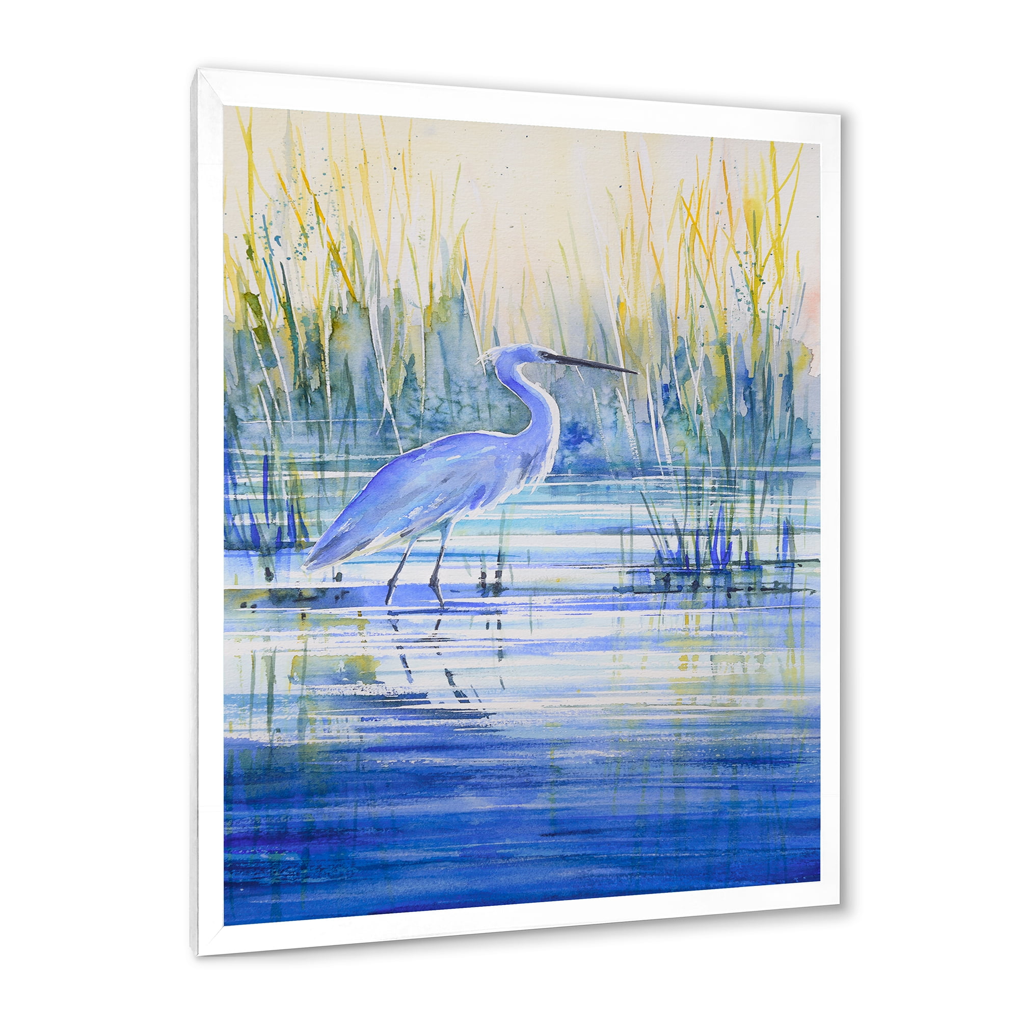 Designart 'Blue Heron On The Lake Shore' Traditional Framed Art Print