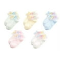thumbnail image 2 of Little GIrls Rainbow Frilly Lace Ruffle Cotton Ankle Socks Assorted color 5-pack， Age 3-5, 2 of 2