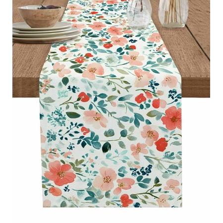 

Table Runner Dresser Scarf 13 x 90 Inch Spring Wild Flowers Floral Leaf Watercolor Plant Table Runners Non-Slip Heat Kitchen Dining Table Decor for Indoor Outdoor Home Party Decoration