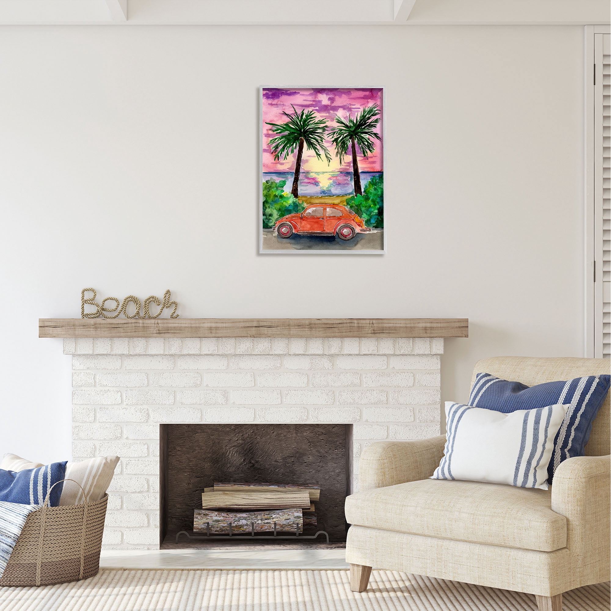 Stupell Industries Summer Beach Buggy Transportation Painting Gray Framed Art Print Wall Art, 24 x 30