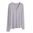 thumbnail image 7 of Vivianyo HD Women's Thin Knit Cardigan V-Neck Long Sleeve, Casual Open Layering Sweater for Women Button Front , Women's Purple, Sizes S-L, 7 of 7