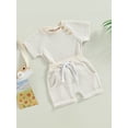 thumbnail image 3 of hirigin Baby 2Pcs Summer Outfits, Short Sleeve Waffle Knit T-Shirt + Knot Front Shorts Set, 3 of 9