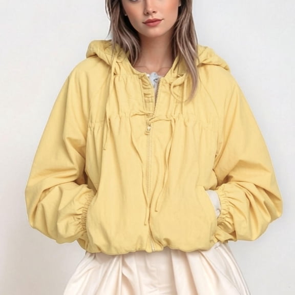 Nestiefly Women's Zip Up Hoodies Drawstring Windbreaker Jacket Sport Casual Workout Coats Y2K Long Sleeve Outwears with Pockets 2026 Yellow S