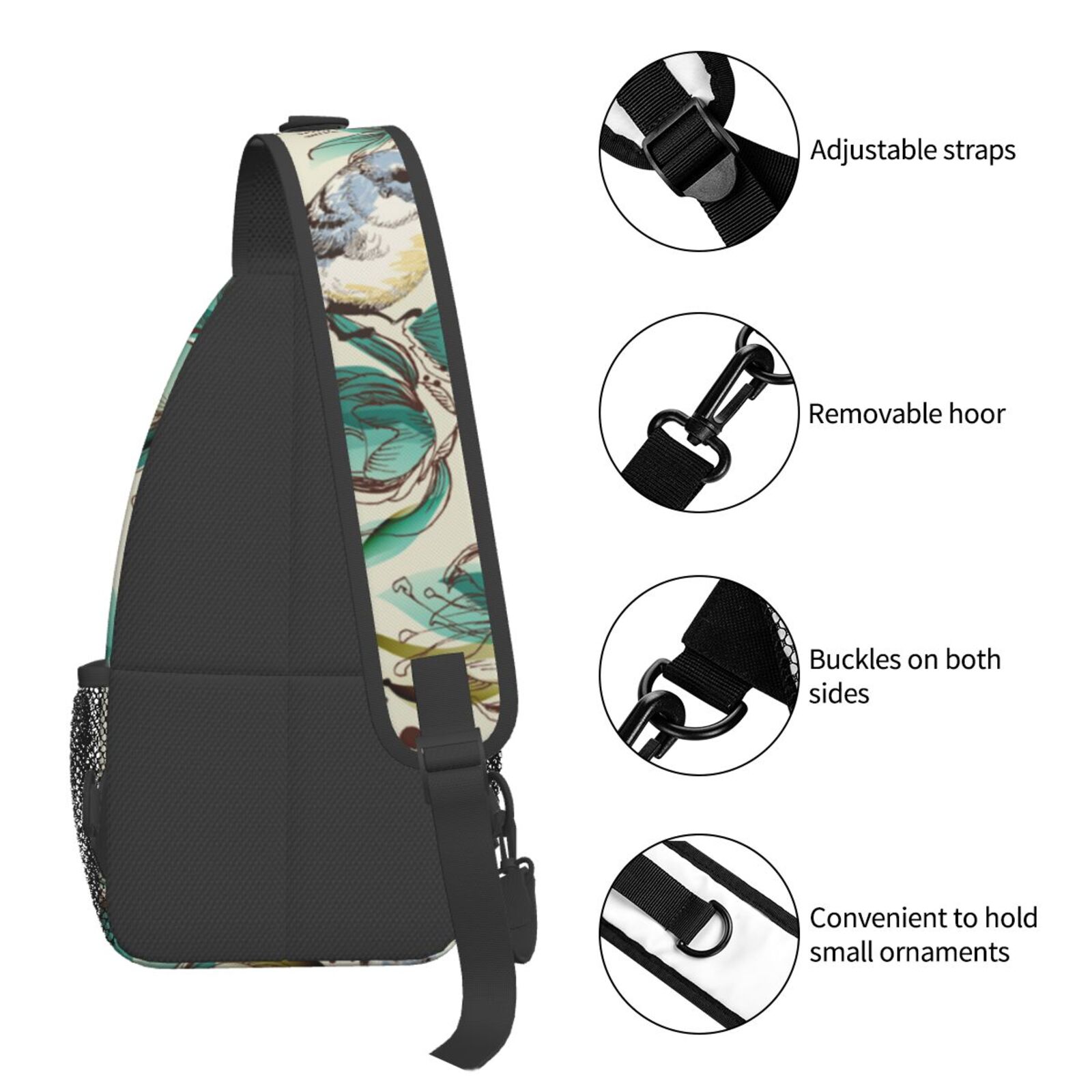 Retro Flowers Birds Watercolor Sling Backpack Shoulder Chest Crossbody Bag Causal Travel Hiking Daypack