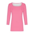 thumbnail image 3 of Women Plus Size Tunic Blouse Square Neck 3/4 Sleeve Solid Color Pullover Casual Loose Fashion Basic Tees (XL, Pink), 3 of 7