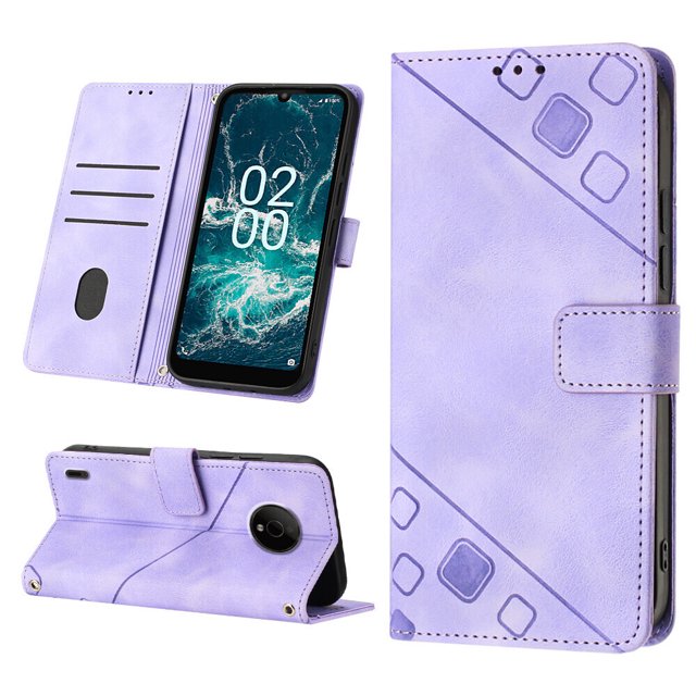 Compatible with Nokia C200 Classic Embossed PU Leather Case with Card Holder Shockproof Cover