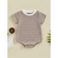 thumbnail image 3 of Hirigin Newborn Baby Boy Girl Waffle Romper Short Sleeve Striped Crewneck Bubble Oversized Bodysuit 3 6 12 18 Months Summer Outfit, 3 of 7