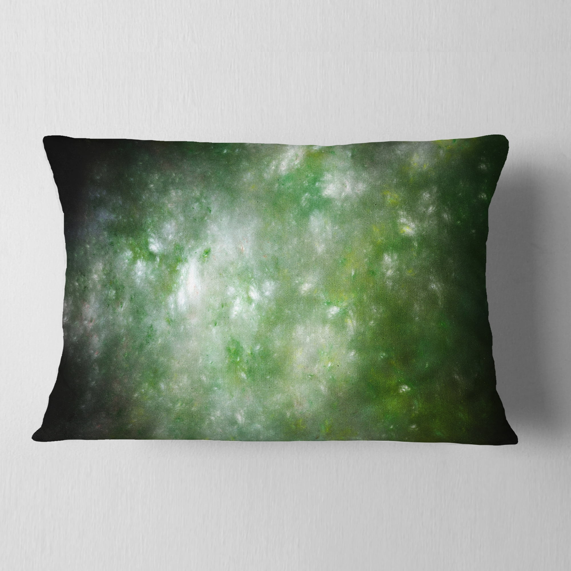 Designart Blur Green Starry Fractal Sky - Abstract Throw Pillow - 12x20