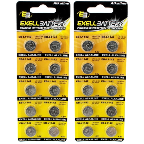 2pc 10pk Exell EB-L1142 Alkaline 1.5V Watch Battery Compatible with AG12 386