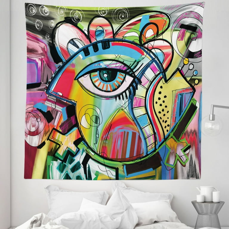 Contemporary Tapestry, Lively Colored Hand Drawn Style Art