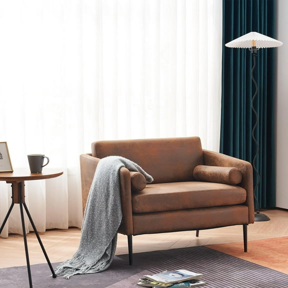 UBesGoo Modern Accent Chair, Oversized Club Chair, Single Sofa Couch with Pillows for Living Room Brown